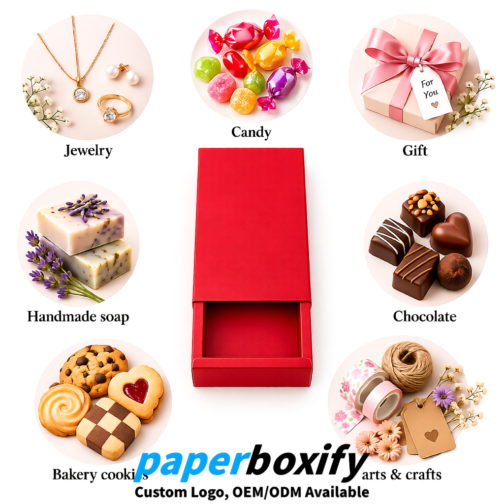 Red Rectangle Kraft Paper Drawer Box 6x3x1.5 inch OEM/ODM Factory