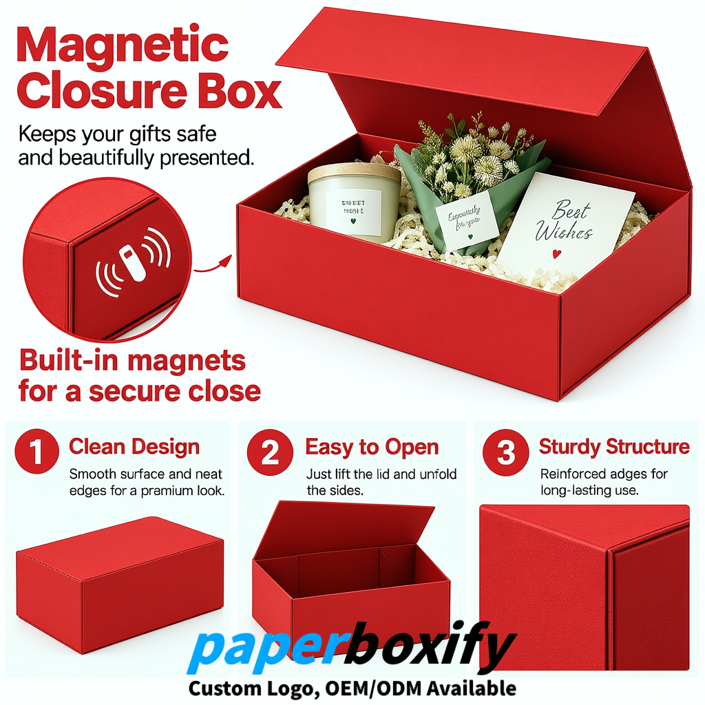 Red Magnetic Closure Gift Box with Ribbon 13.8x9x4.3 inch Luxury Large Storage Box