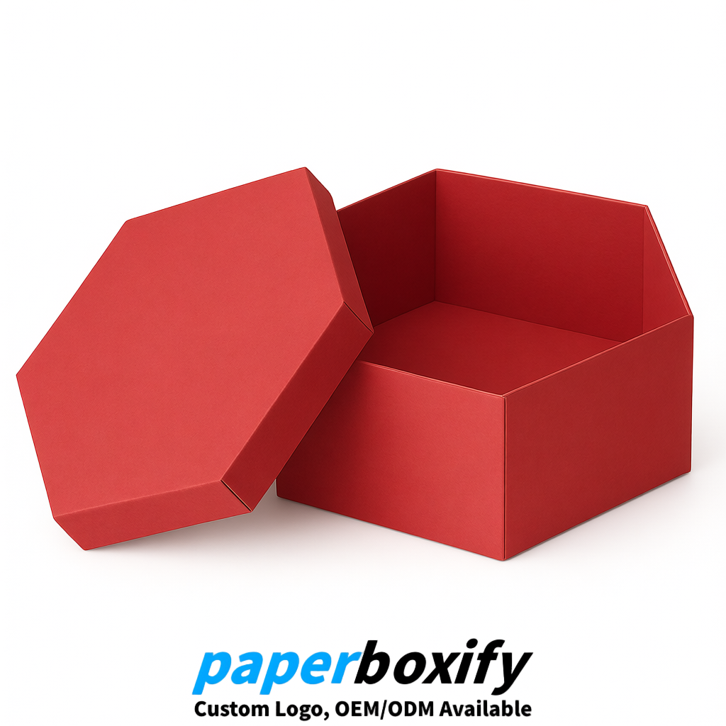 Red Paper Hexagon Box with Lid - Biodegrade Paper Mache Gift Boxes Manufacturer