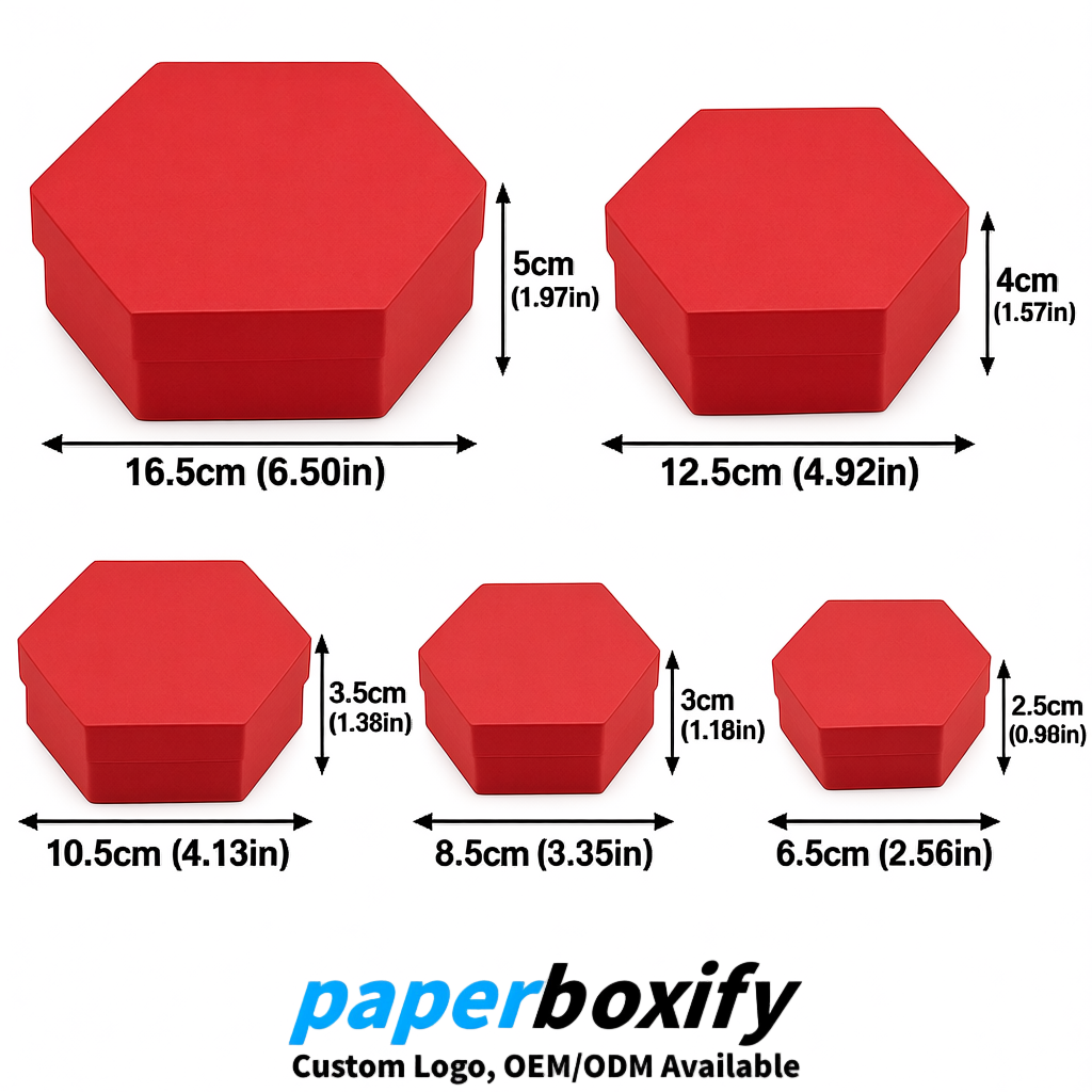 Red Paper Hexagon Box with Lid - Biodegrade Paper Mache Gift Boxes Manufacturer