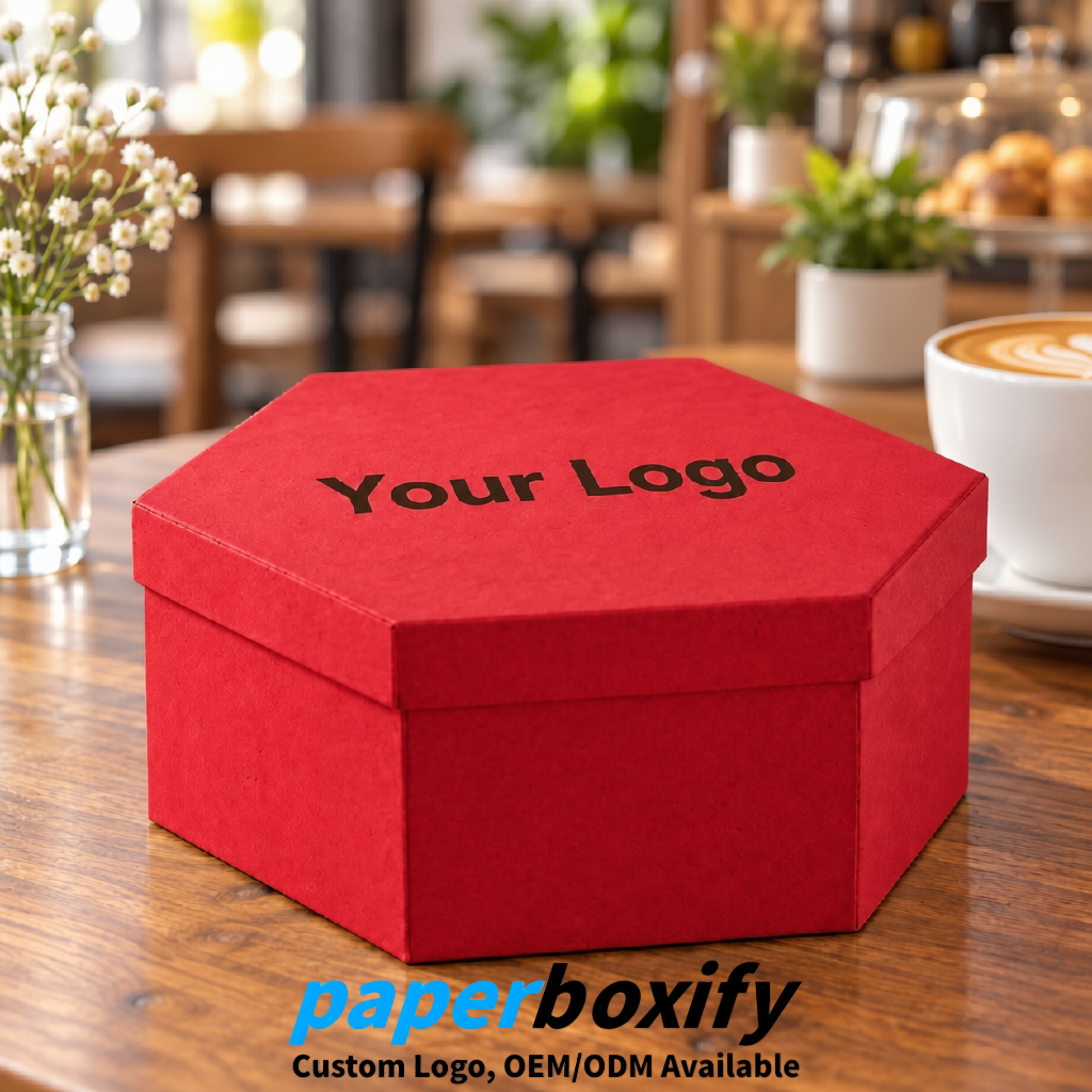 Red Paper Hexagon Box with Lid - Biodegrade Paper Mache Gift Boxes Manufacturer