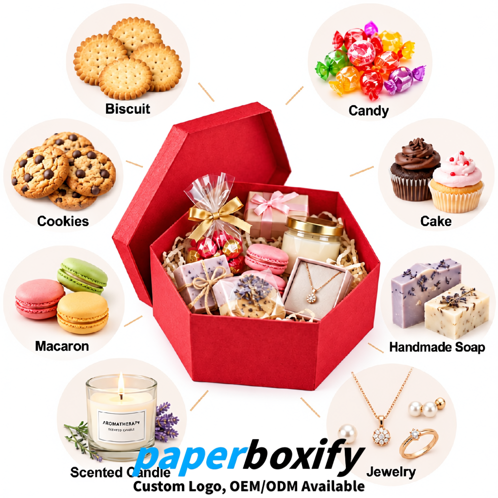 Red Paper Hexagon Box with Lid - Biodegrade Paper Mache Gift Boxes Manufacturer