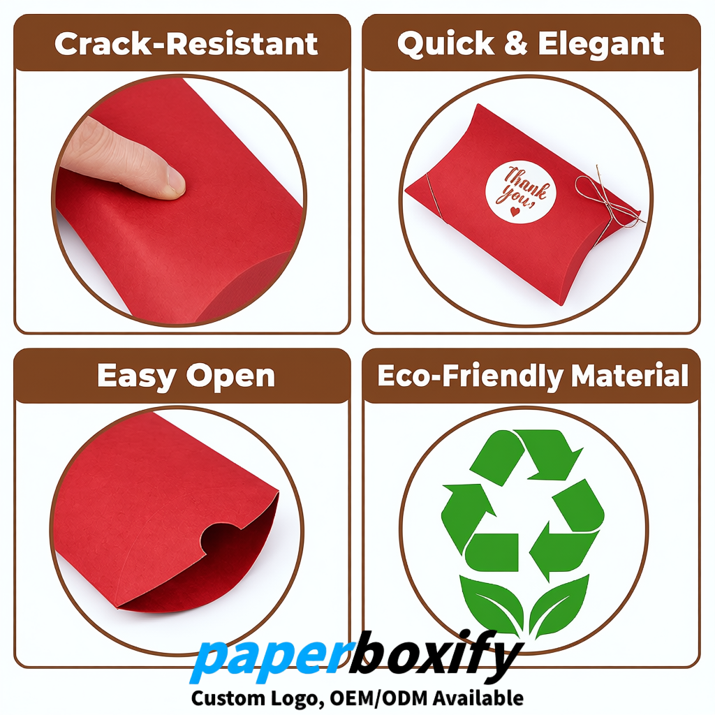 Bulk Red Kraft Pillow Gift Boxes with Ties 4.7x3x1 inch for Candy & Favors