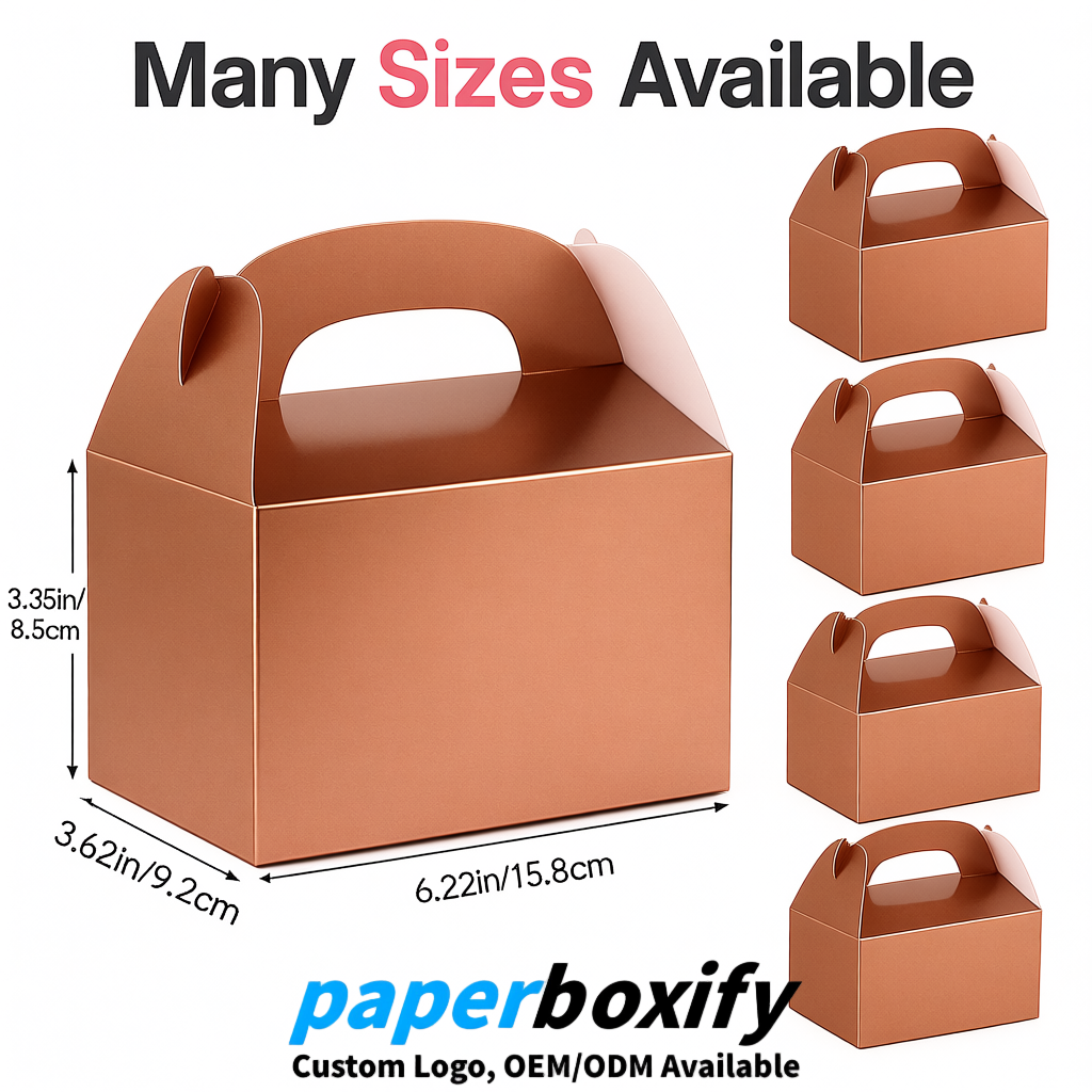 Rose Gold Gable Boxes with Handles 6.22x3.35x3.62 inch Kraft Paper Party Favors Boxes in Bulk