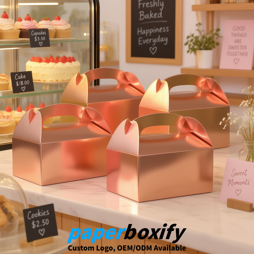 Rose Gold Gable Boxes with Handles 6.22x3.35x3.62 inch Kraft Paper Party Favors Boxes in Bulk