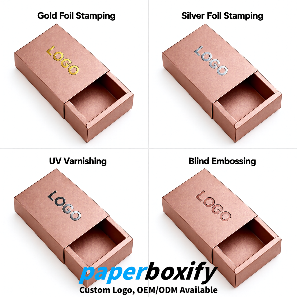 Rose Gold Rectangle Kraft Paper Drawer Box 6x3x1.5 inch OEM/ODM Factory