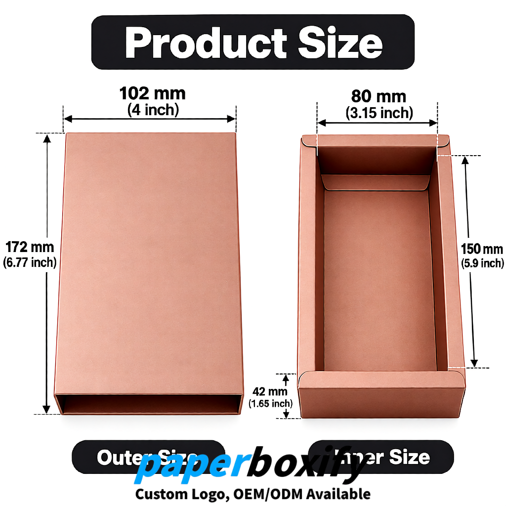 Rose Gold Rectangle Kraft Paper Drawer Box 6x3x1.5 inch OEM/ODM Factory