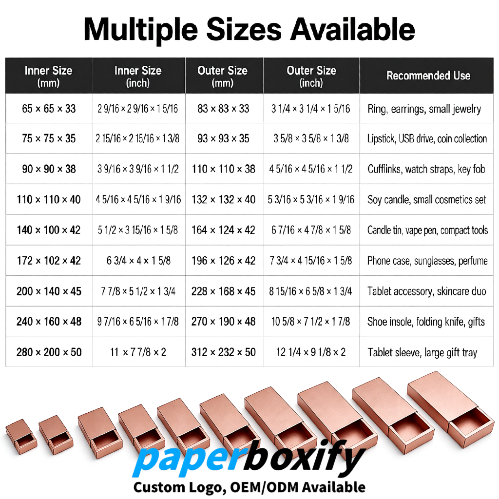Rose Gold Rectangle Kraft Paper Drawer Box 6x3x1.5 inch OEM/ODM Factory