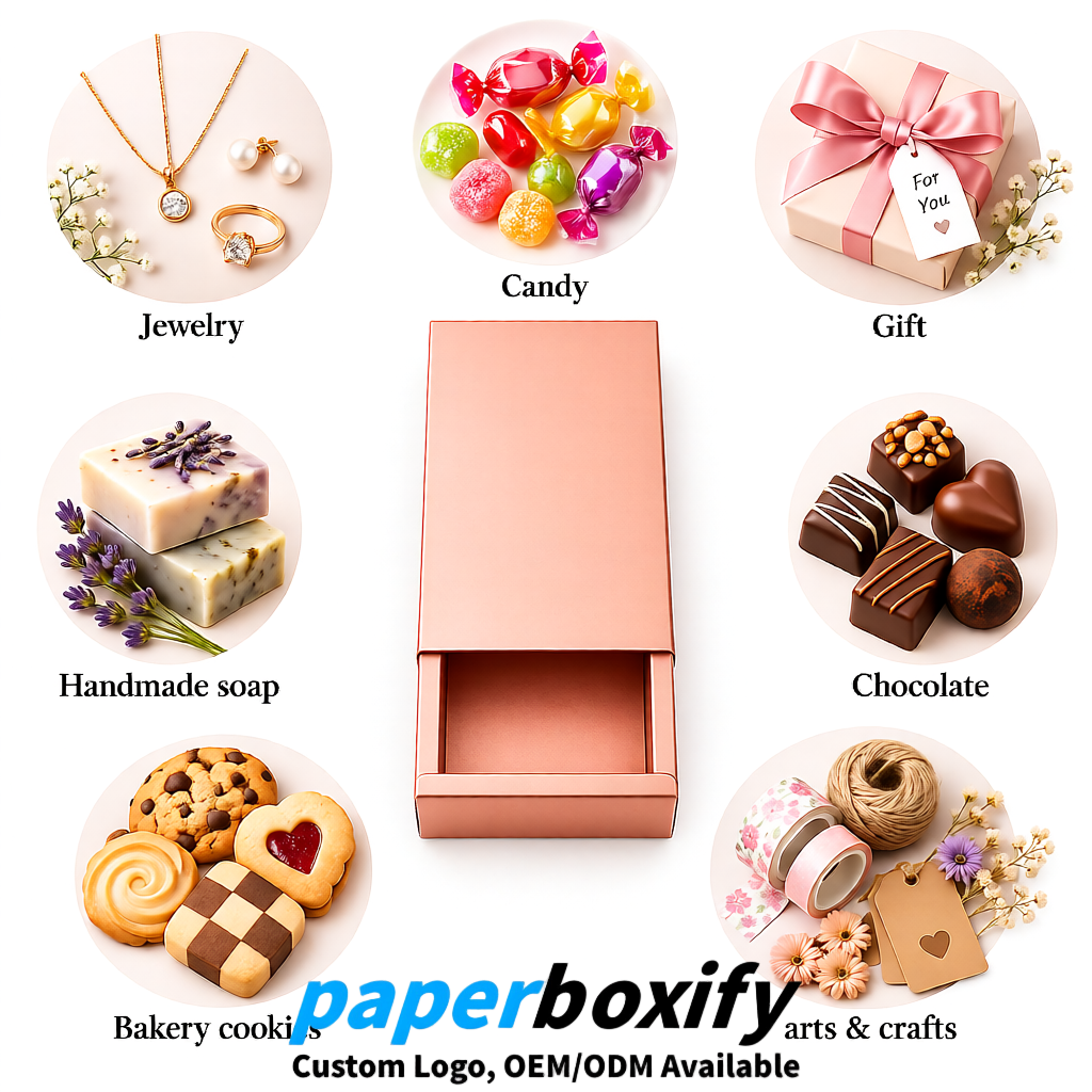Rose Gold Rectangle Kraft Paper Drawer Box 6x3x1.5 inch OEM/ODM Factory