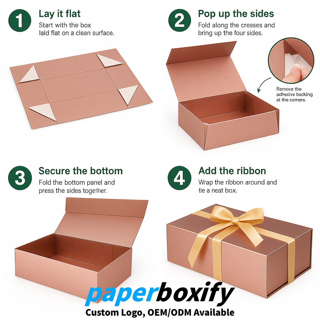 Rose Gold Magnetic Closure Gift Box with Ribbon 13.8x9x4.3 inch Luxury Large Storage Box