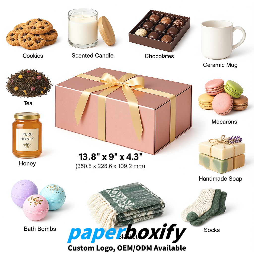 Rose Gold Magnetic Closure Gift Box with Ribbon 13.8x9x4.3 inch Luxury Large Storage Box