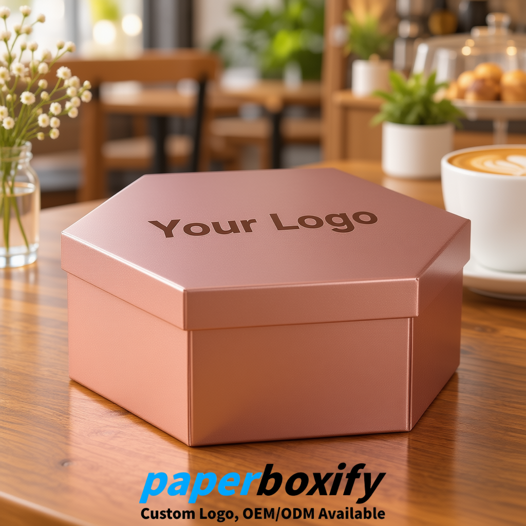 Rose Gold Paper Hexagon Box with Lid - Biodegrade Paper Mache Gift Boxes Manufacturer
