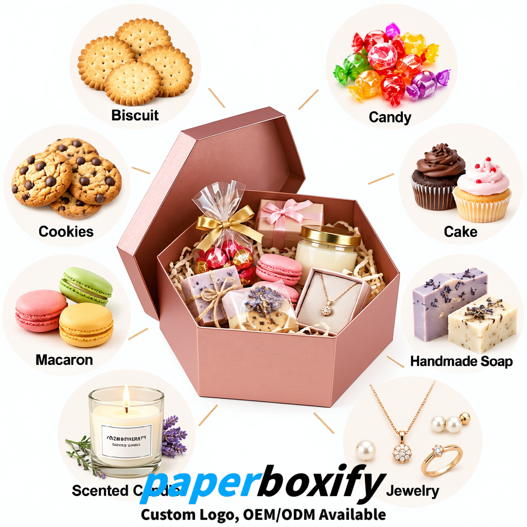 Rose Gold Paper Hexagon Box with Lid - Biodegrade Paper Mache Gift Boxes Manufacturer
