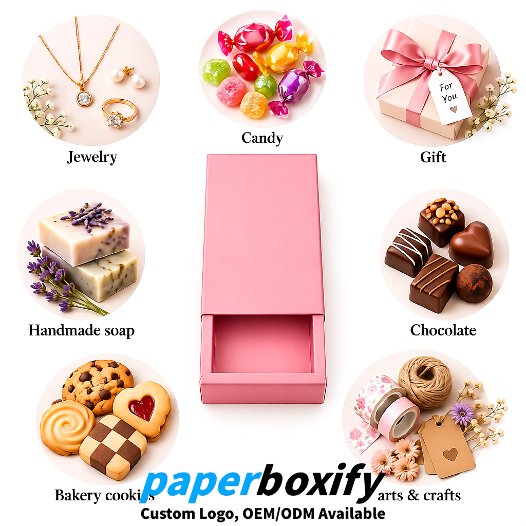 Rose Pink Rectangle Kraft Paper Drawer Box 6x3x1.5 inch OEM/ODM Factory