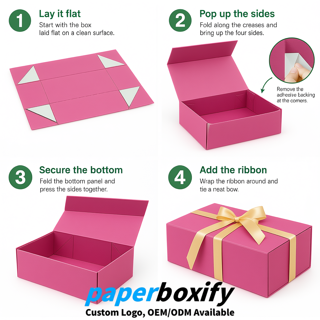 Rose Pink Magnetic Closure Gift Box​ with Ribbon 13.8x9x4.3 inch Luxury Large Storage Box