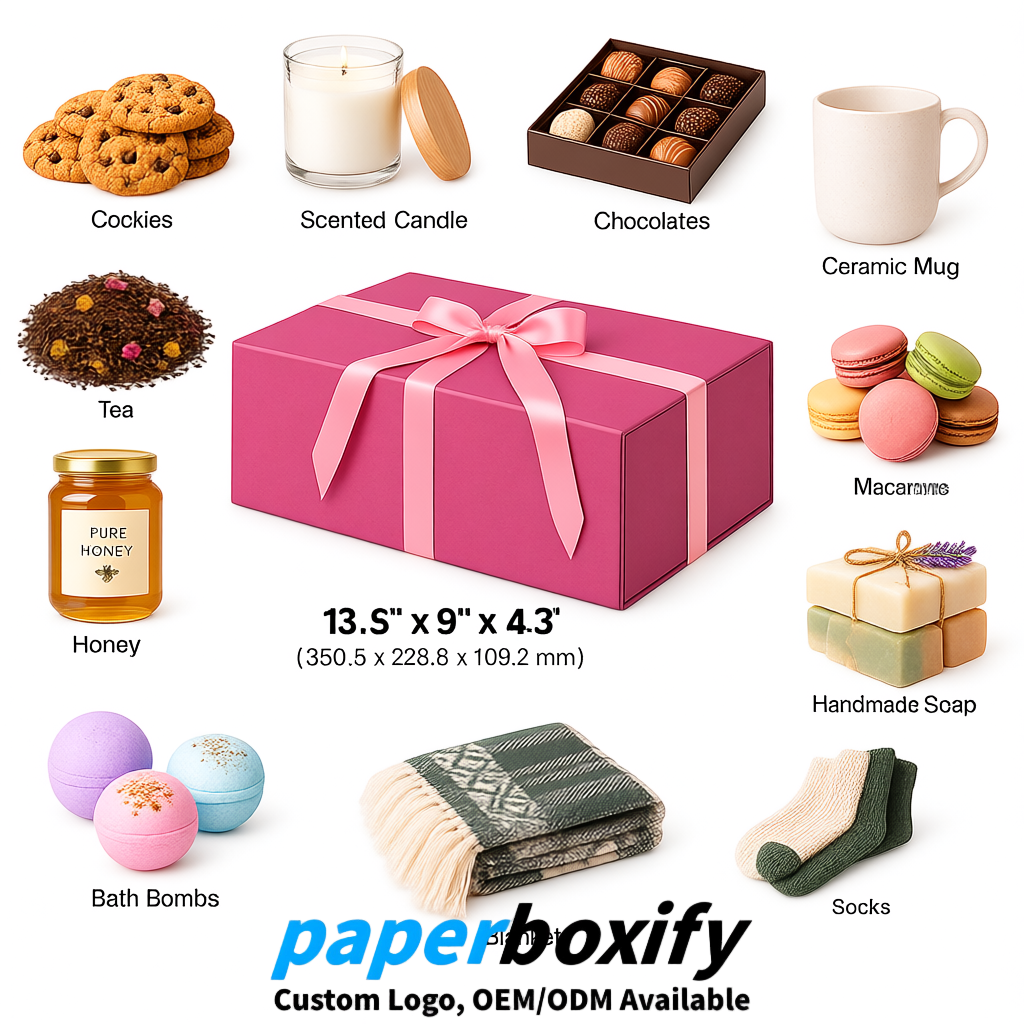 Rose Pink Magnetic Closure Gift Box with Ribbon 13.8x9x4.3 inch Luxury Large Storage Box