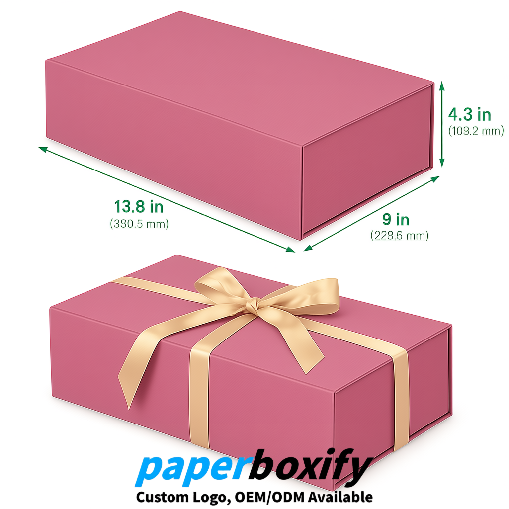 Rose Pink Magnetic Closure Gift Box with Ribbon 13.8x9x4.3 inch Luxury Large Storage Box Rose Pink Magnetic Closure Gift Box with Ribbon 13.8x9x4.3 inch Luxury Large Storage Box
