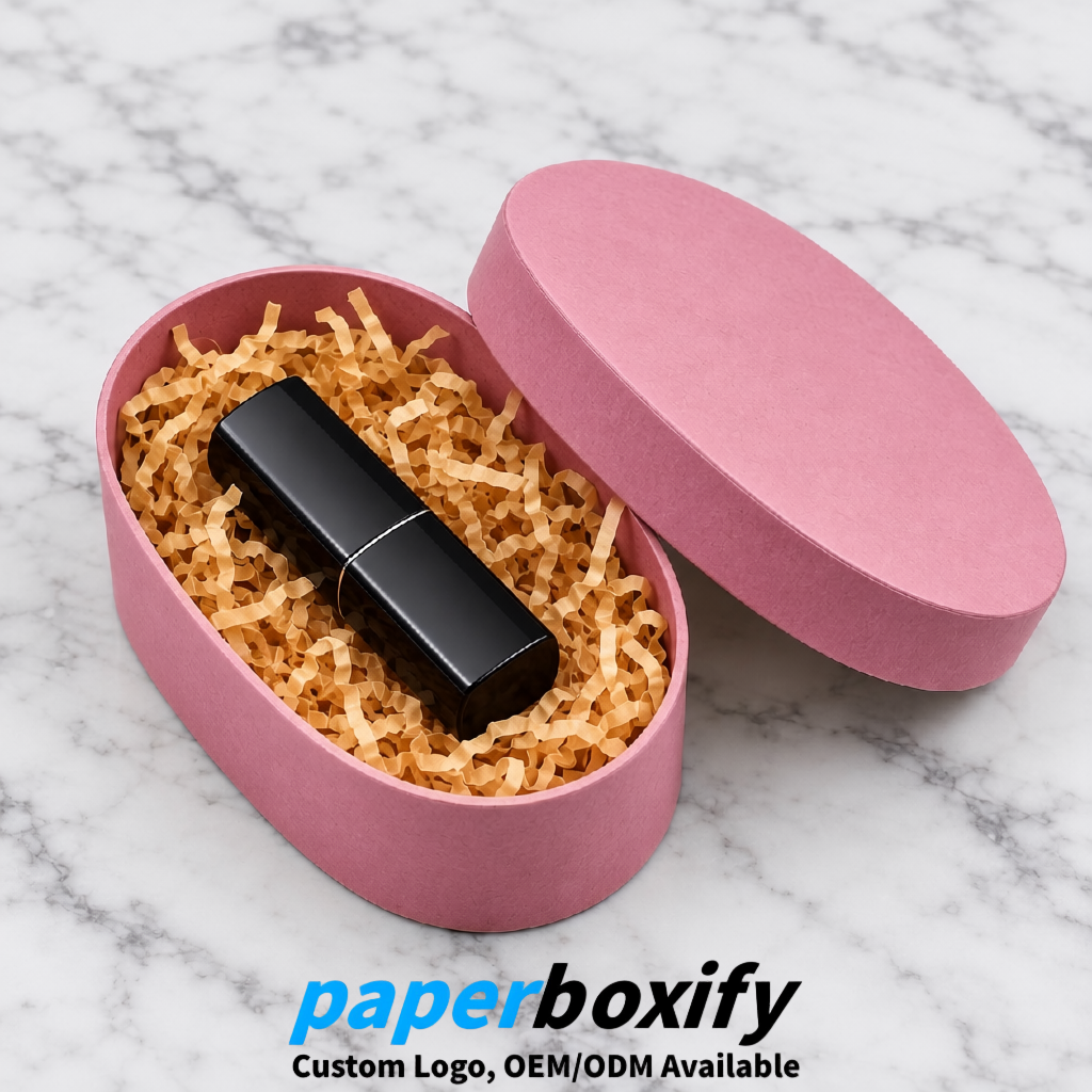 Rose Pink Oval Paper Mache Boxes with Lids - Cardboard boxes Factory
