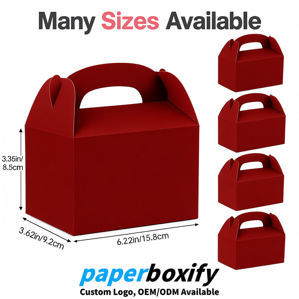 Scarlet Gable Boxes with Handles 6.22x3.35x3.62 inch Kraft Paper Party Favors Boxes in Bulk