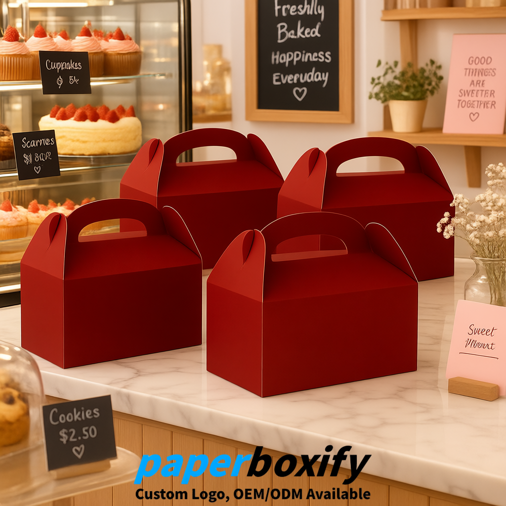 Scarlet Gable Boxes with Handles 6.22x3.35x3.62 inch Kraft Paper Party Favors Boxes in Bulk