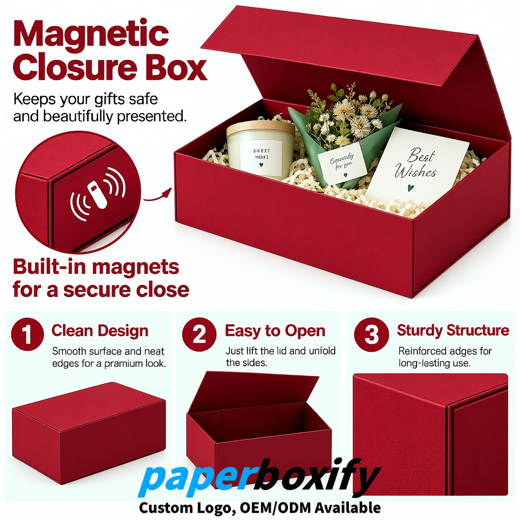 Scarlet Magnetic Closure Gift Box with Ribbon 13.8x9x4.3 inch Luxury Large Storage Box