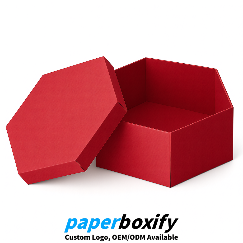 Scarlet Paper Hexagon Box with Lid - Biodegrade Paper Mache Gift Boxes Manufacturer