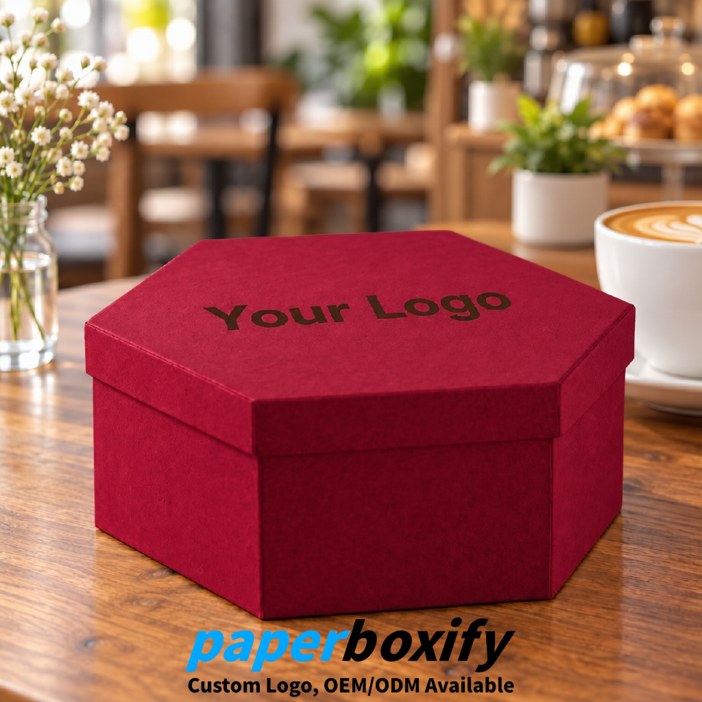 Scarlet Paper Hexagon Box with Lid - Biodegrade Paper Mache Gift Boxes Manufacturer