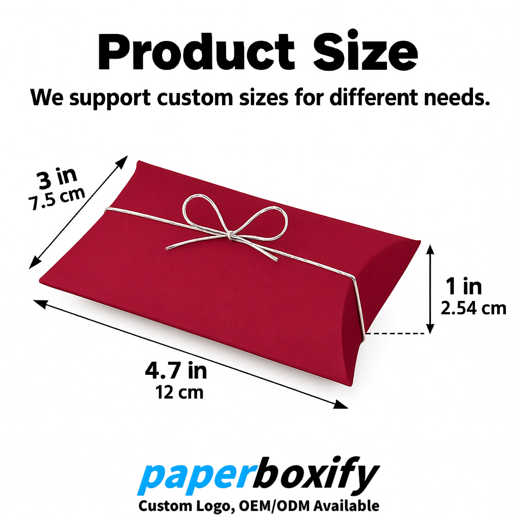 Bulk Scarlet Kraft Pillow Gift Boxes with Ties 4.7x3x1 inch for Candy & Favors