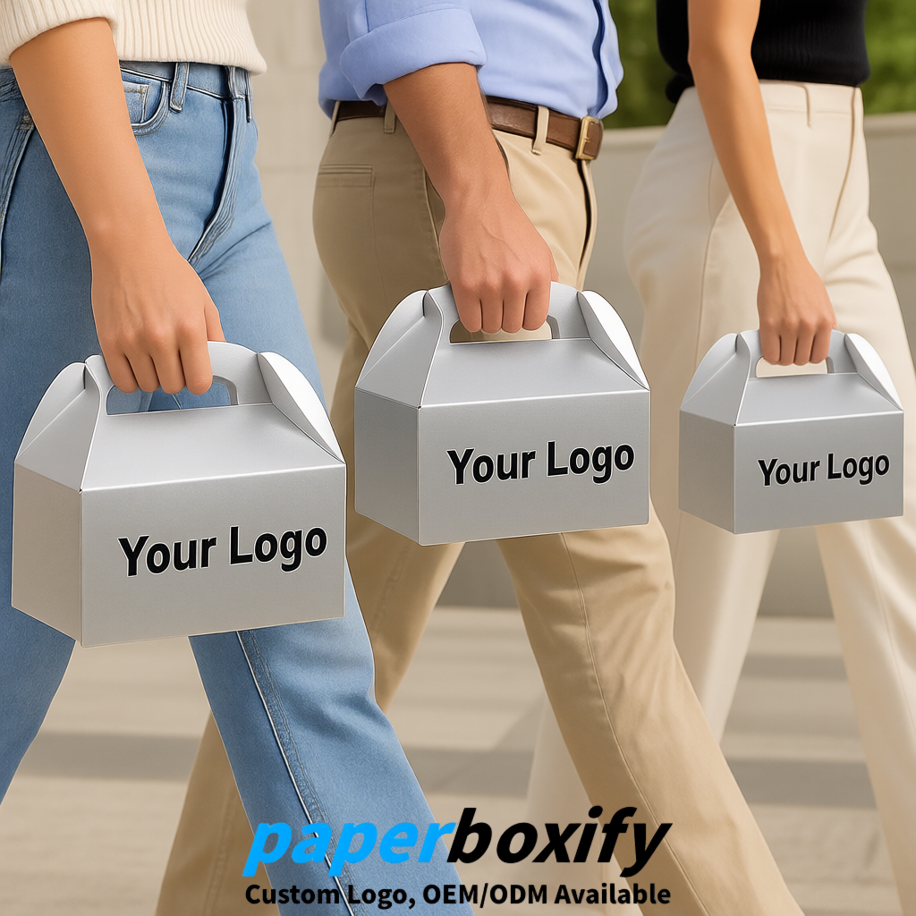 Silver Gable Boxes with Handles 6.22x3.35x3.62 inch Kraft Paper Party Favors Boxes in Bulk