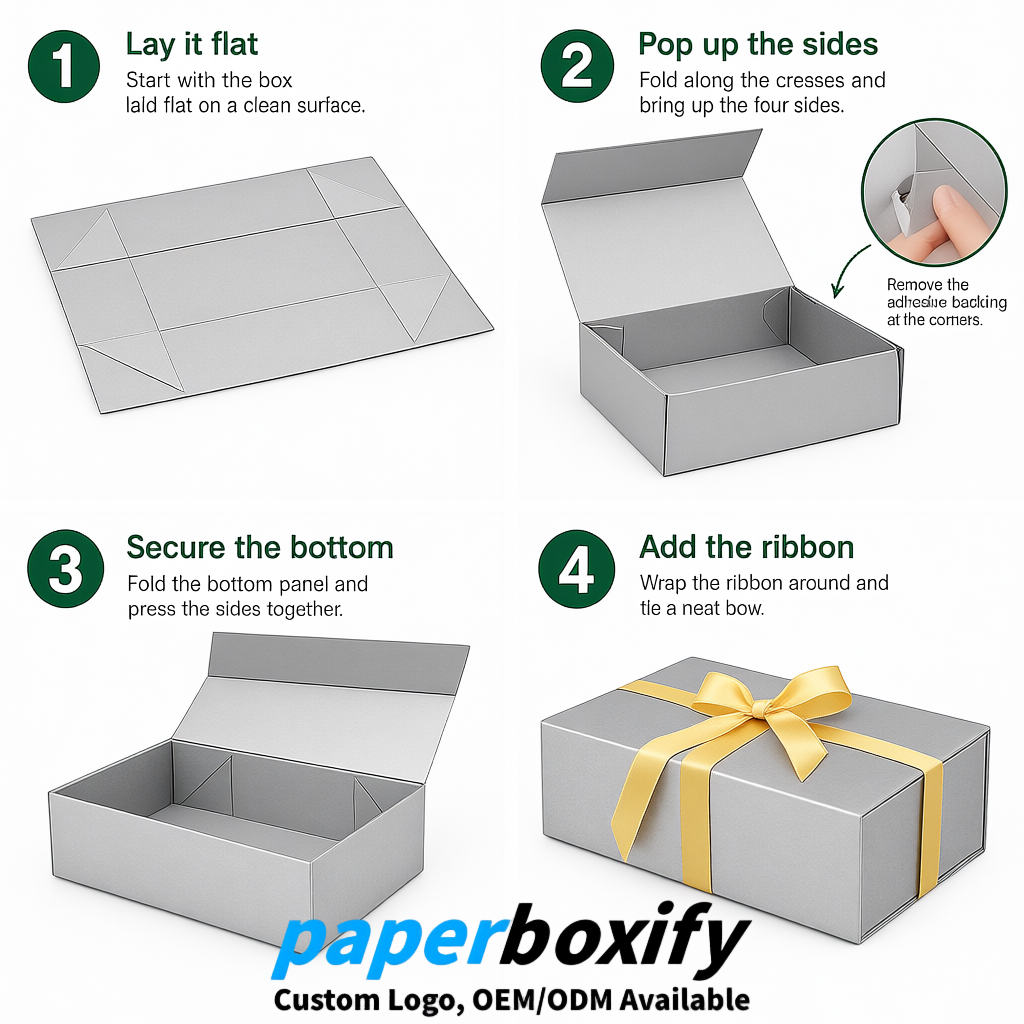 Silver Magnetic Closure Gift Box with Ribbon 13.8x9x4.3 inch Luxury Large Storage Box