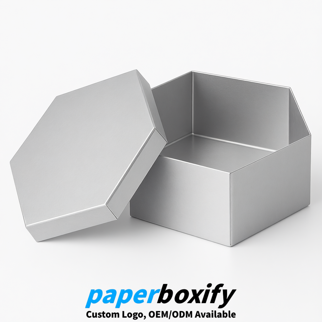 Silver Paper Hexagon Box with Lid - Biodegrade Paper Mache Gift Boxes Manufacturer