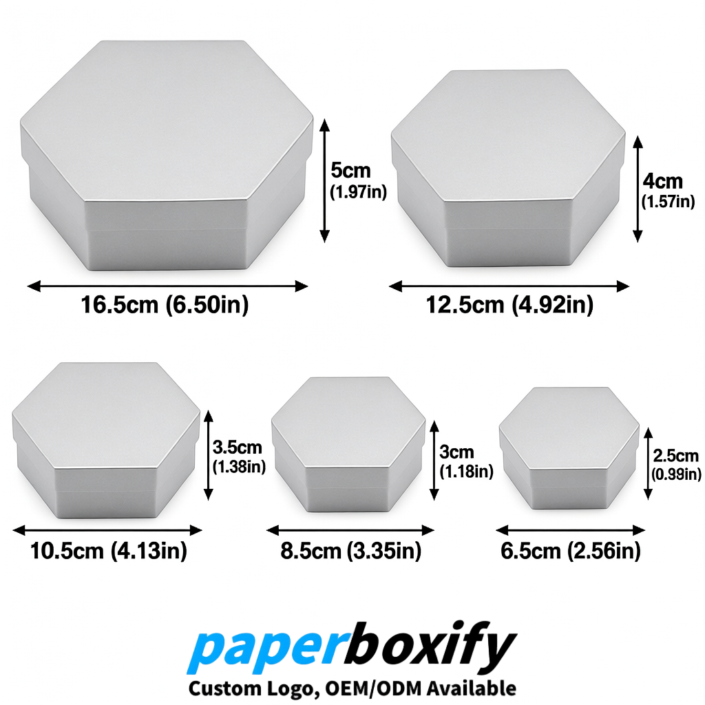 Silver Paper Hexagon Box with Lid - Biodegrade Paper Mache Gift Boxes Manufacturer
