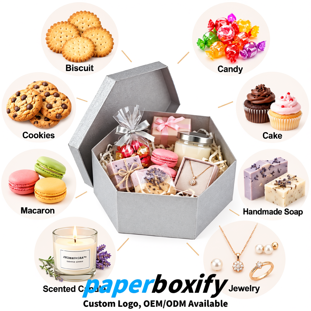 Silver Paper Hexagon Box with Lid - Biodegrade Paper Mache Gift Boxes Manufacturer