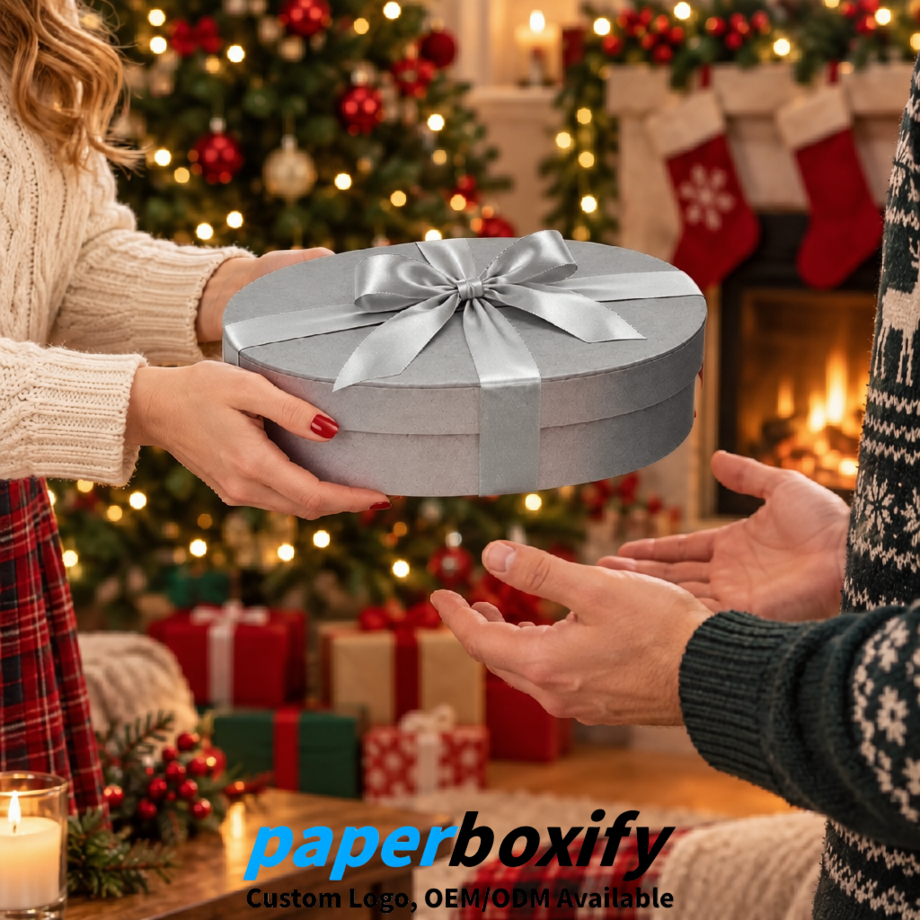 Silver Oval Paper Mache Boxes with Lids - Cardboard boxes Factory