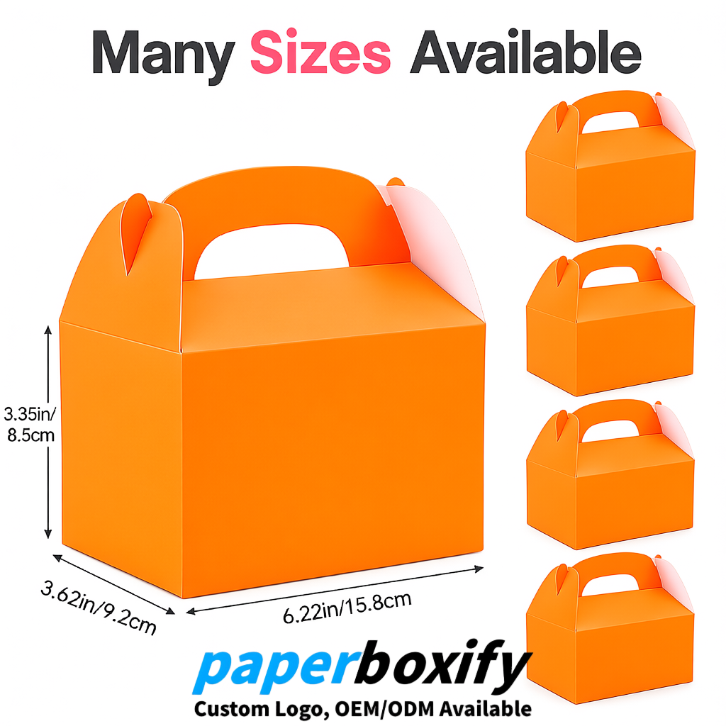 Tangerine Gable Boxes with Handles 6.22x3.35x3.62 inch Kraft Paper Party Favors Boxes in Bulk