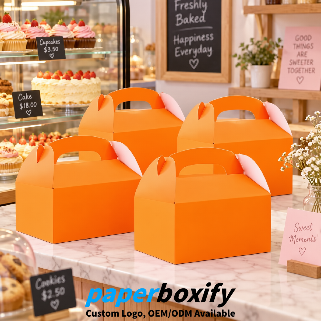 Tangerine Gable Boxes with Handles 6.22x3.35x3.62 inch Kraft Paper Party Favors Boxes in Bulk
