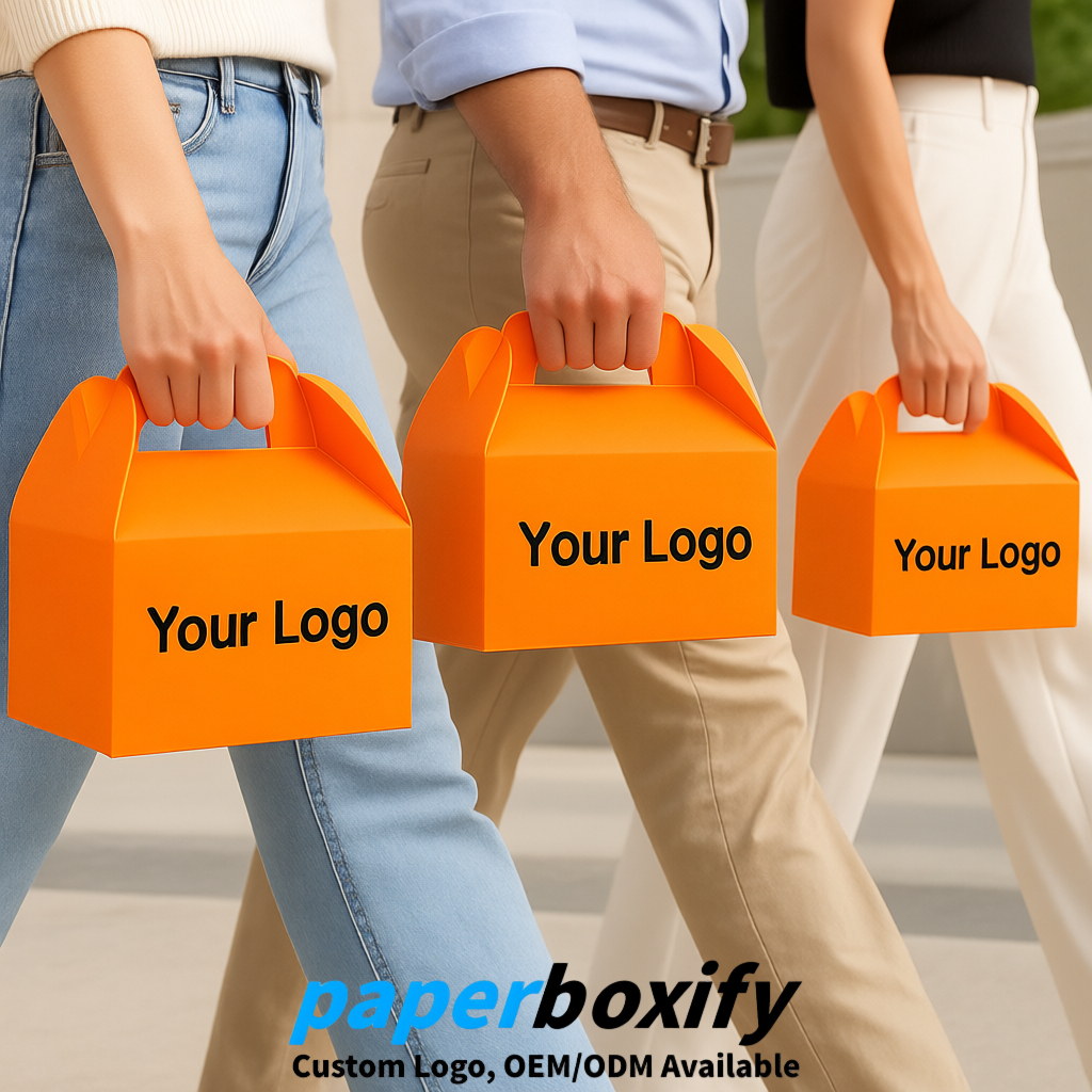 Tangerine Gable Boxes with Handles 6.22x3.35x3.62 inch Kraft Paper Party Favors Boxes in Bulk