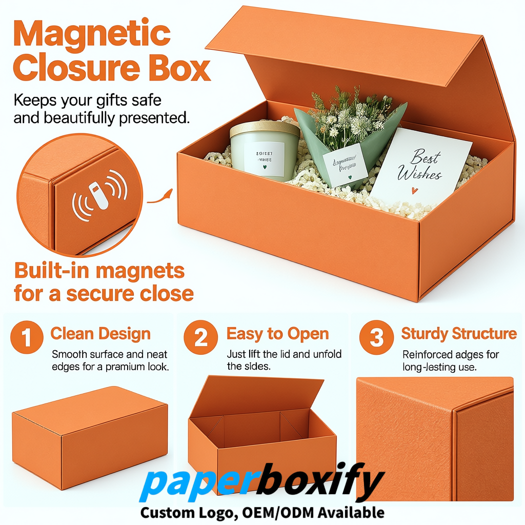 Tangerine Magnetic Closure Gift Box​ with Ribbon 13.8x9x4.3 inch Luxury Large Storage Box