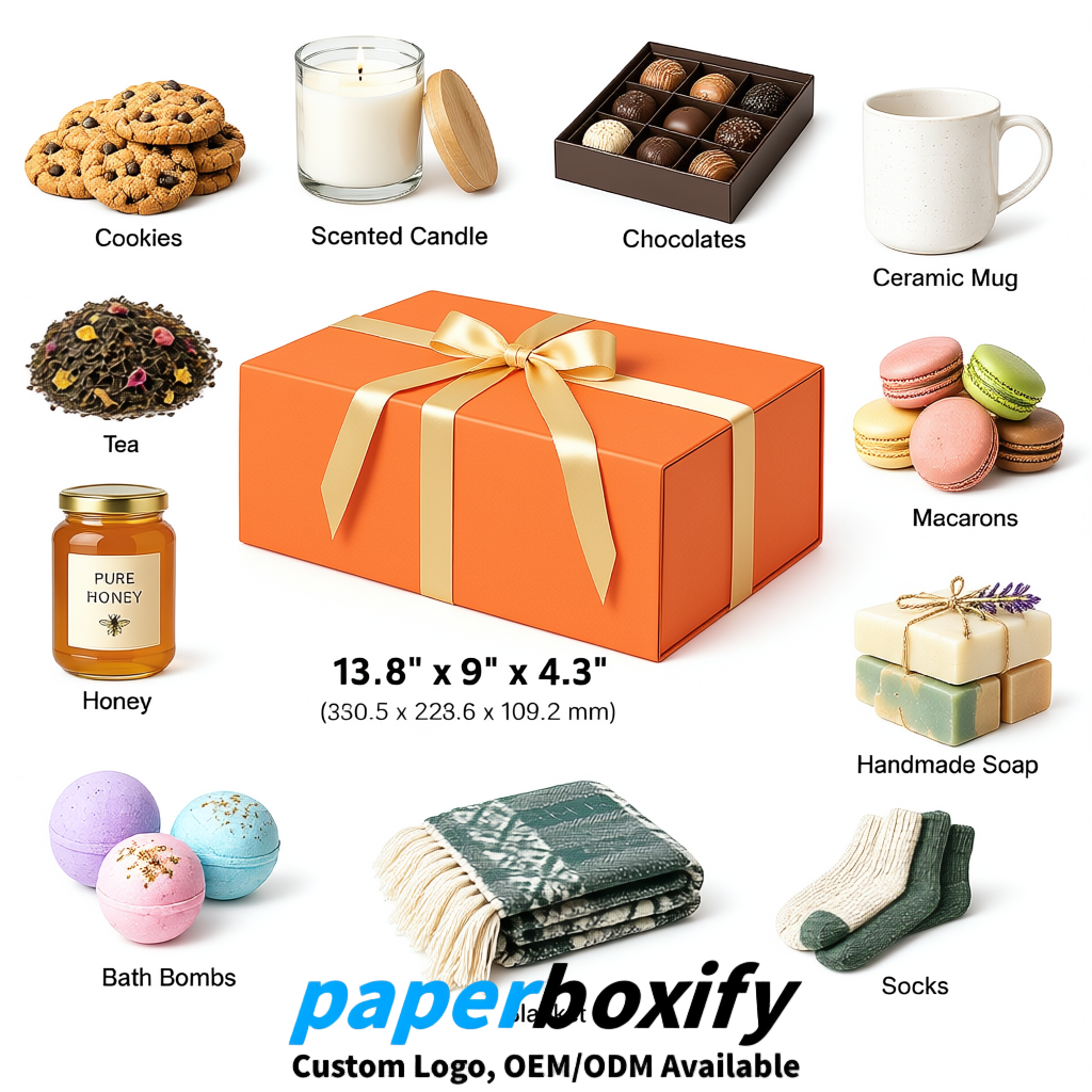 Tangerine Magnetic Closure Gift Box with Ribbon 13.8x9x4.3 inch Luxury Large Storage Box