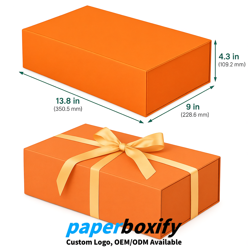 Tangerine Magnetic Closure Gift Box with Ribbon 13.8x9x4.3 inch Luxury Large Storage Box Tangerine Magnetic Closure Gift Box with Ribbon 13.8x9x4.3 inch Luxury Large Storage Box
