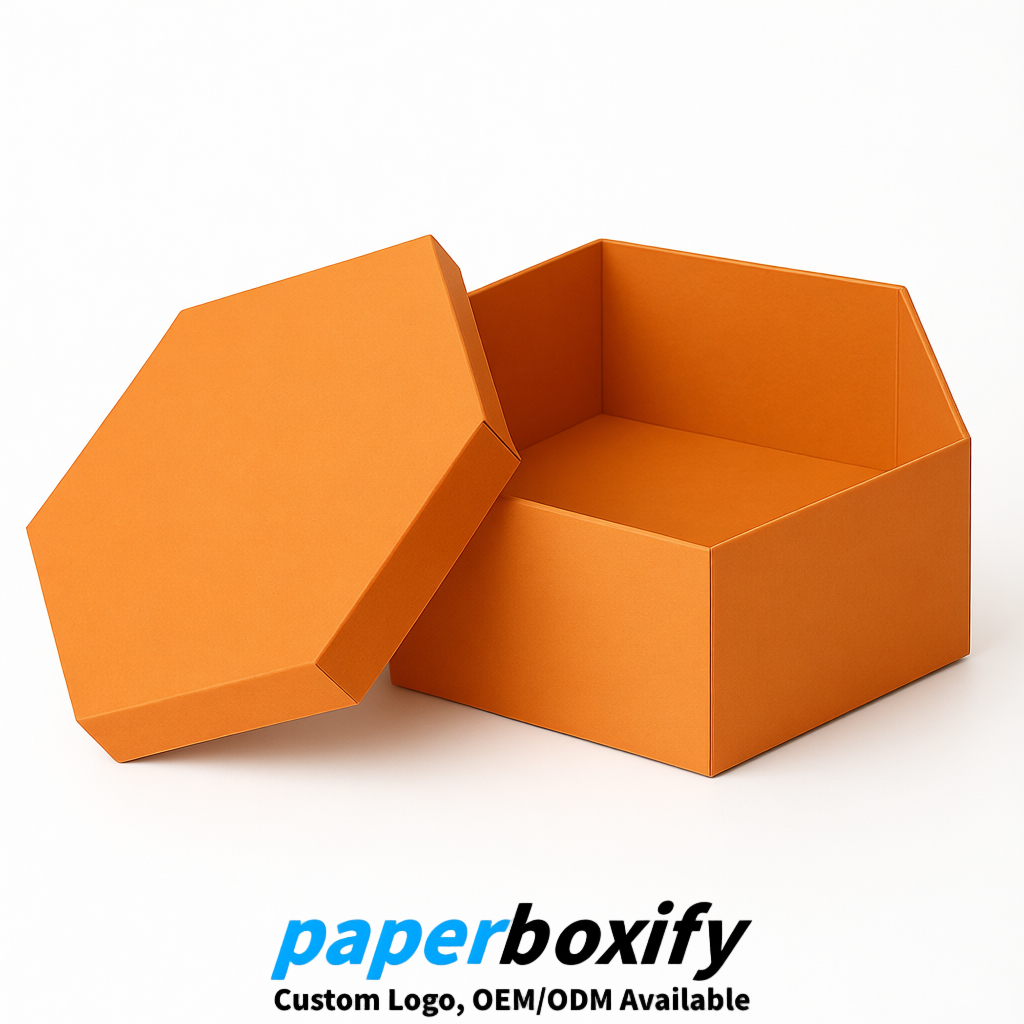 Tangerine Paper Hexagon Box with Lid - Biodegrade Paper Mache Gift Boxes Manufacturer