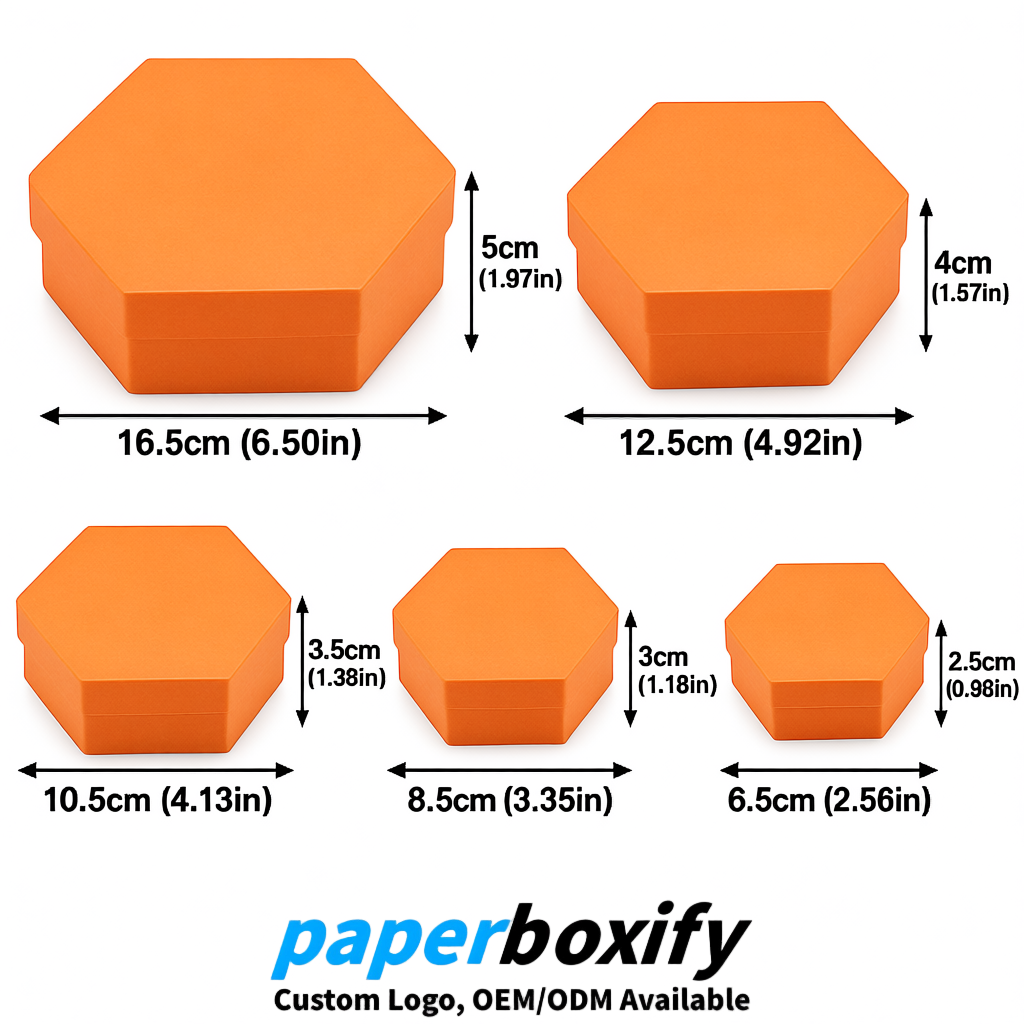 Tangerine Paper Hexagon Box with Lid - Biodegrade Paper Mache Gift Boxes Manufacturer