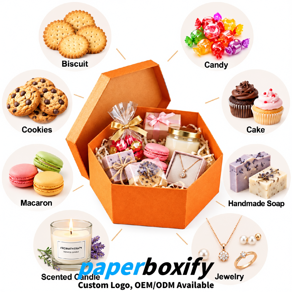 Tangerine Paper Hexagon Box with Lid - Biodegrade Paper Mache Gift Boxes Manufacturer