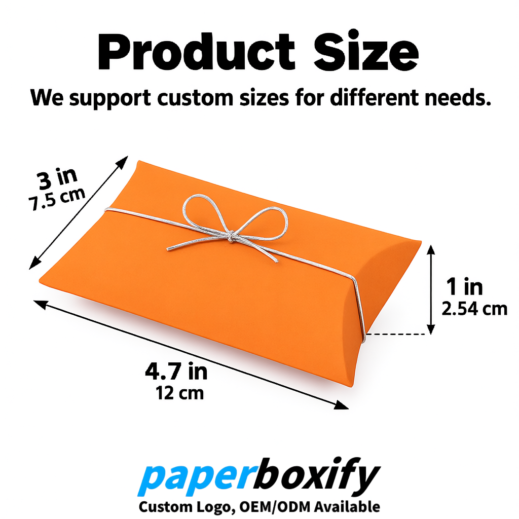 Bulk Tangerine Kraft Pillow Gift Boxes with Ties 4.7x3x1 inch for Candy & Favors