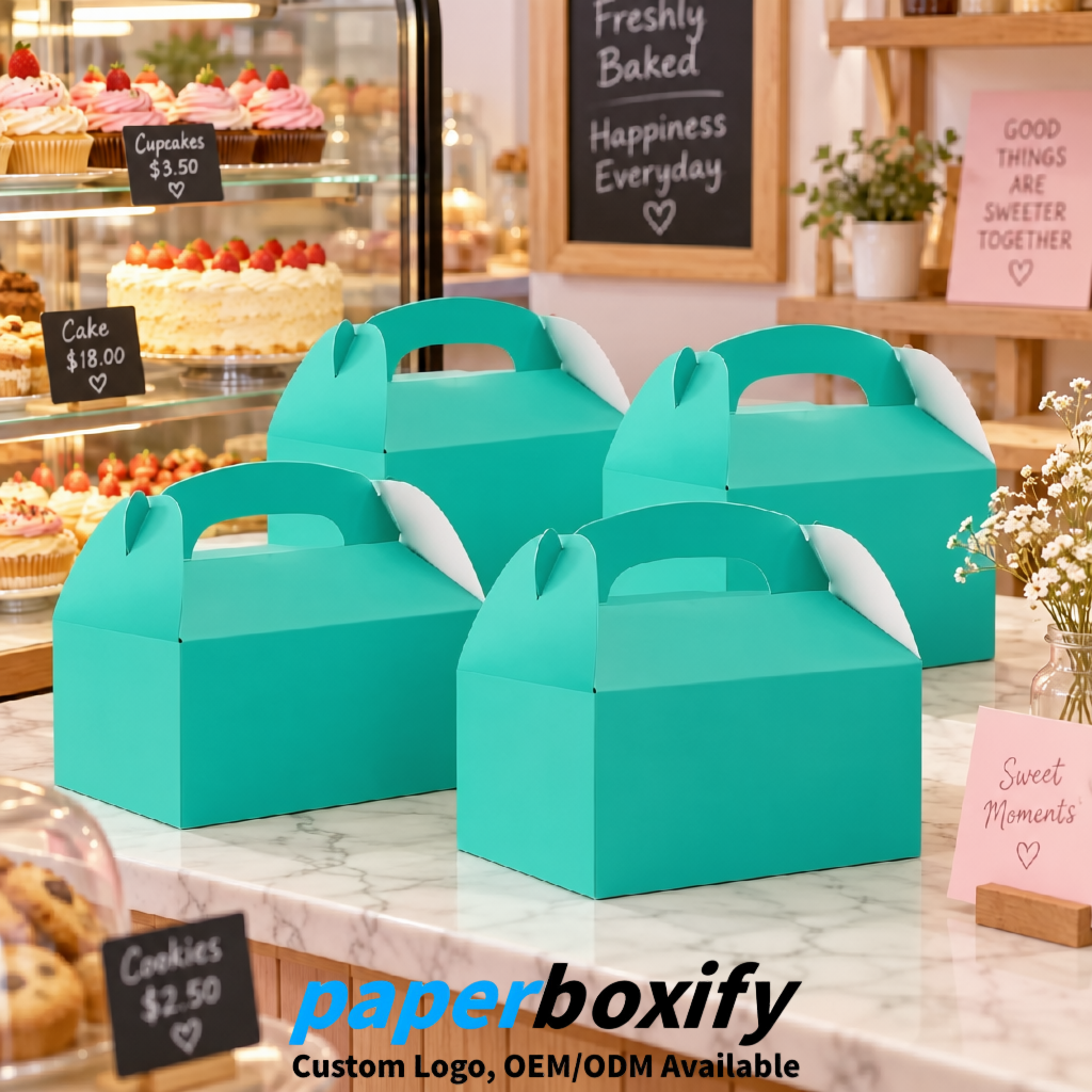 Teal Gable Boxes with Handles 6.22x3.35x3.62 inch Kraft Paper Party Favors Boxes in Bulk