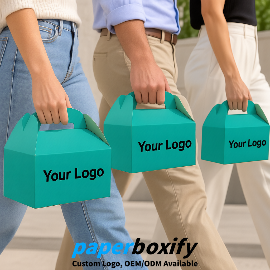 Teal Gable Boxes with Handles 6.22x3.35x3.62 inch Kraft Paper Party Favors Boxes in Bulk Teal Gable Boxes with Handles 6.22x3.35x3.62 inch Kraft Paper Party Favors Boxes in Bulk