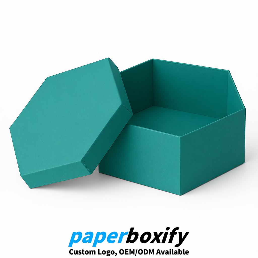 Teal Paper Hexagon Box with Lid - Biodegrade Paper Mache Gift Boxes Manufacturer