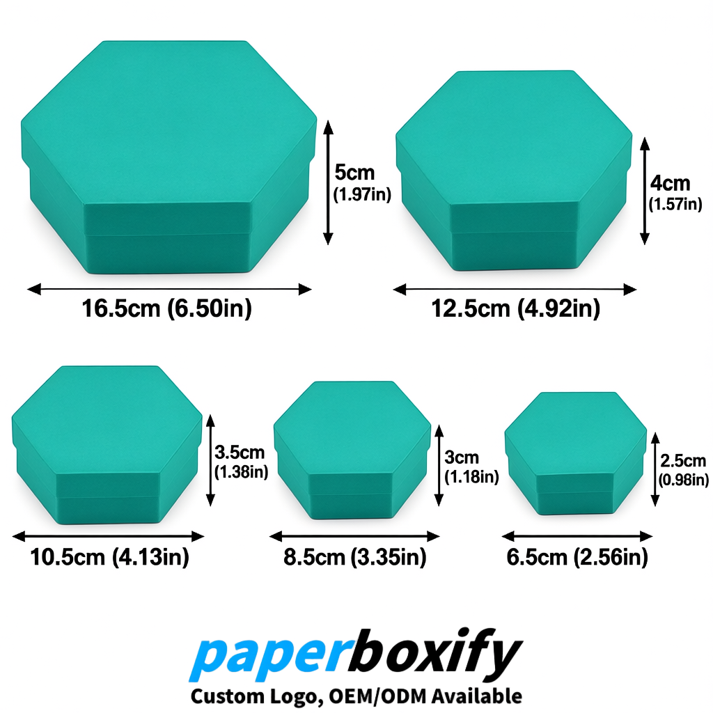 Teal Paper Hexagon Box with Lid - Biodegrade Paper Mache Gift Boxes Manufacturer