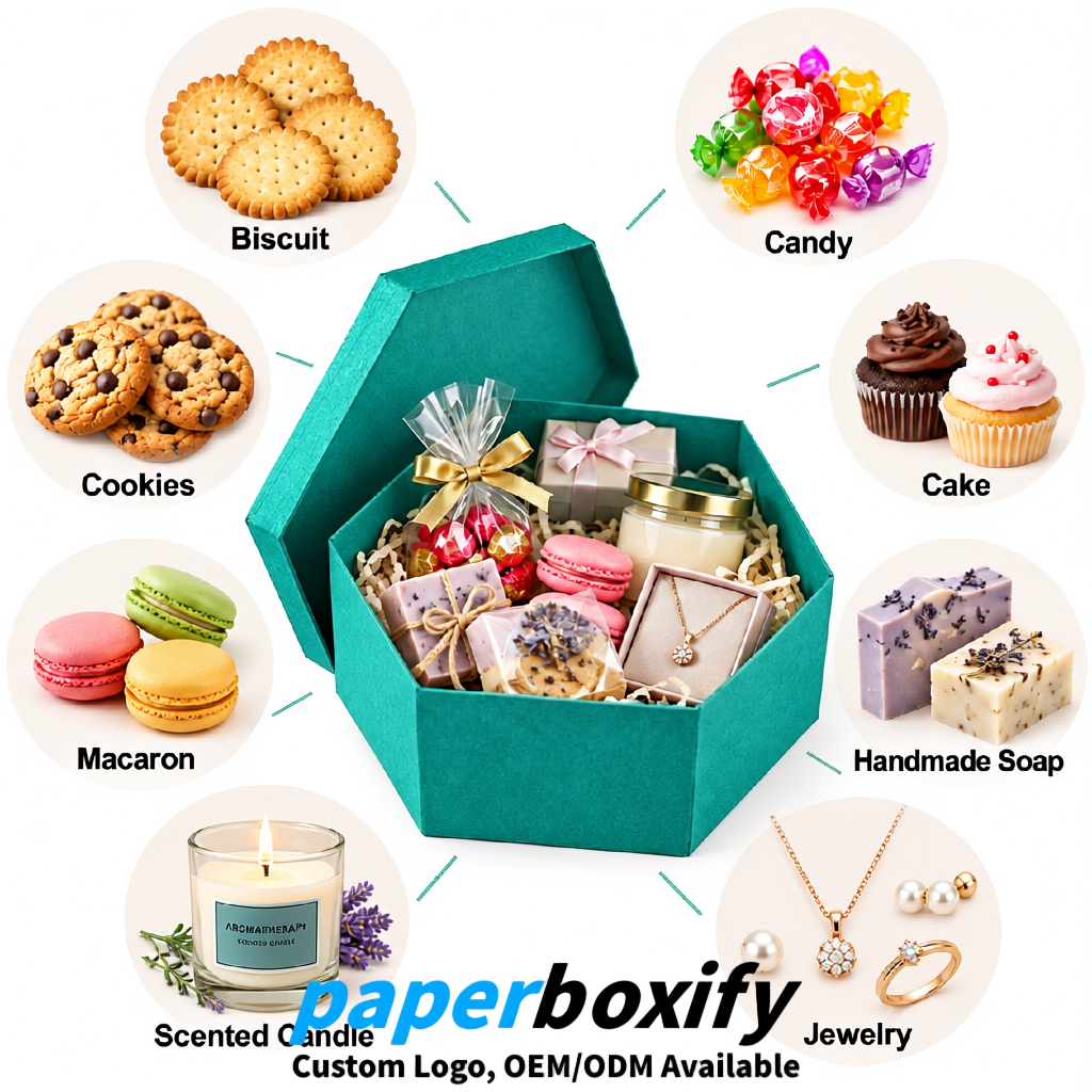 Teal Paper Hexagon Box with Lid - Biodegrade Paper Mache Gift Boxes Manufacturer