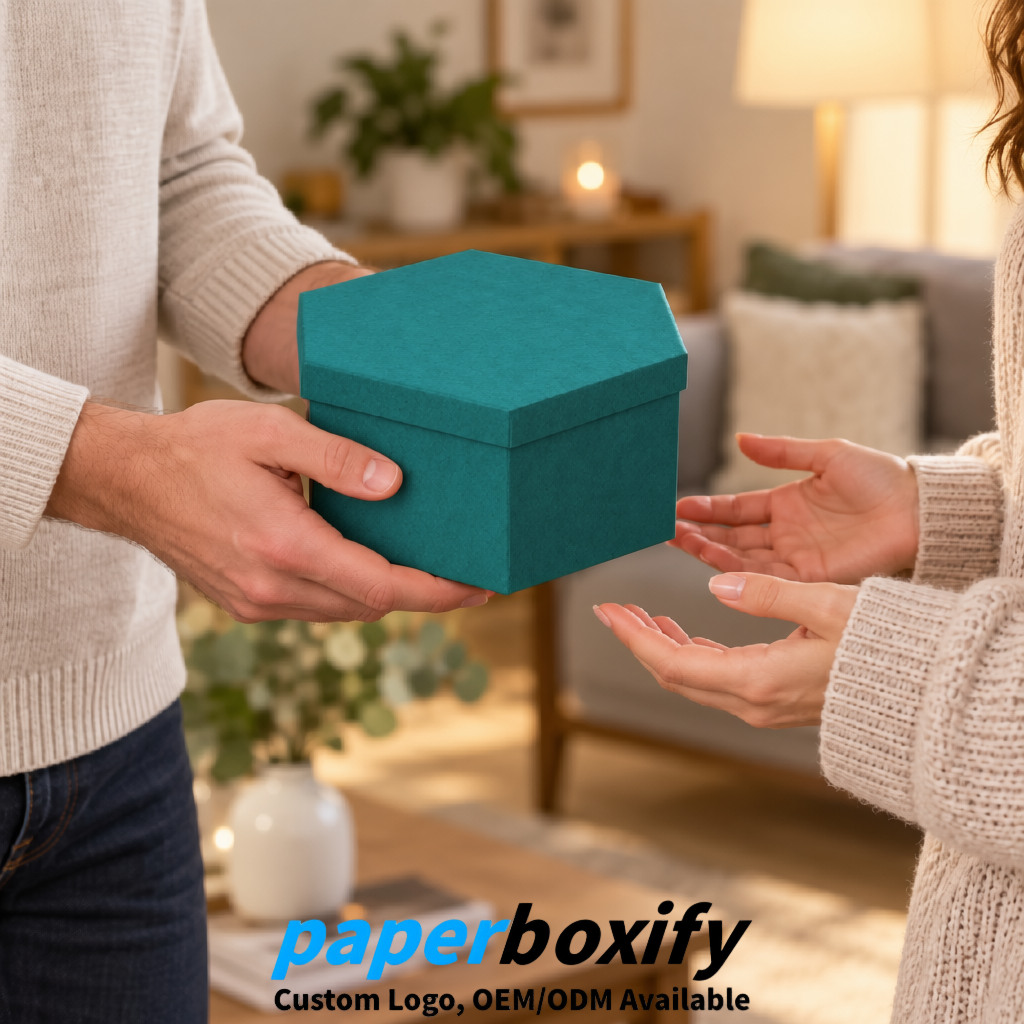 Teal Paper Hexagon Box with Lid - Biodegrade Paper Mache Gift Boxes Manufacturer Teal Paper Hexagon Box with Lid - Biodegrade Paper Mache Gift Boxes Manufacturer